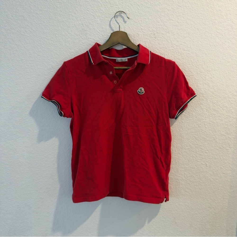 Moncler- 100% Cotton Authentic Mens Red Polo Shirt- S